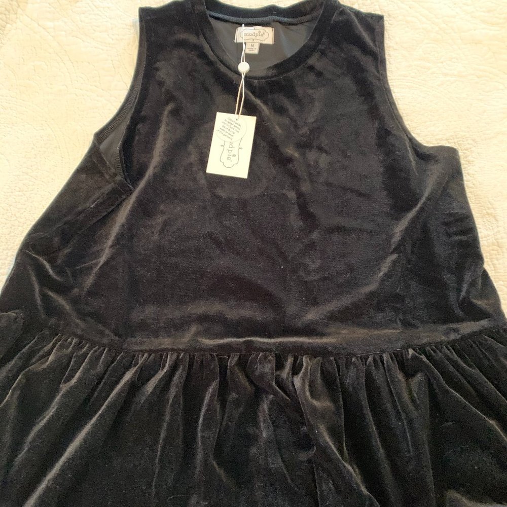 NWT black velvet ruffled top